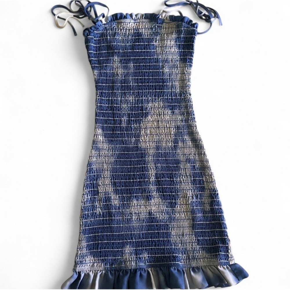 Storia Blue and White Tie-Dye Mini‎ Bodycon Strappy Womens Dress Size Small